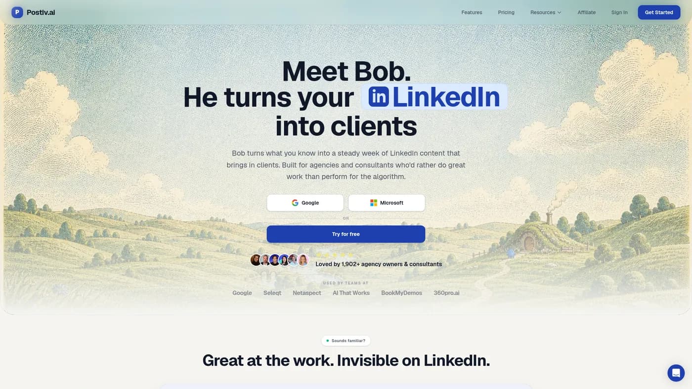 Postiv public homepage captured September 14, 2026, describing its LinkedIn content coach